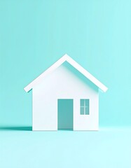 Simple white house on pastel teal background