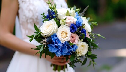 Bride White Dress Holding Bouquet