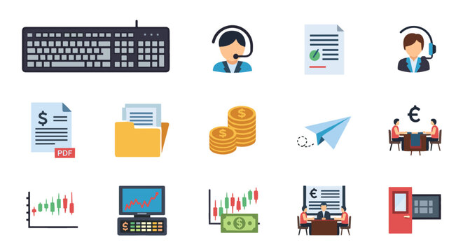 Various business and office related icons arranged in a grid
