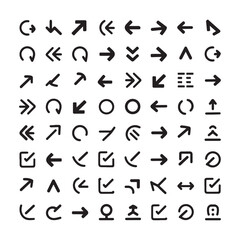 Arrow vector icons set, curved and straight direction silhouette collection for web, infographic and navigation design