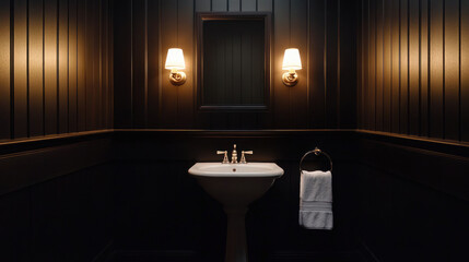 Dark bathroom interior with white sink