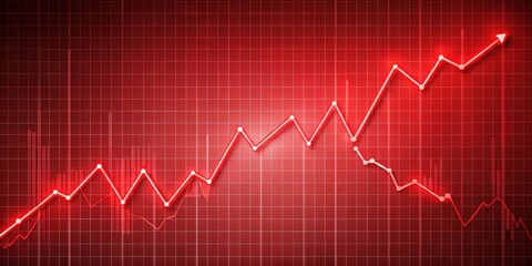 Naklejka premium Red Line Graph with Volatile Stock Market Fluctuations