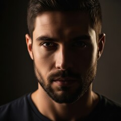 Fototapeta premium Intense gaze of a handsome man, captured in a dark and moody portrait