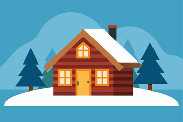 rustic cabin  snow outside  warm interior stage  