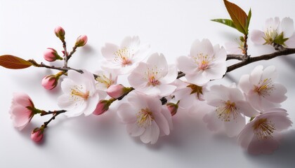 tranquil cherry blossom branch on white background evoking sense of korean spring