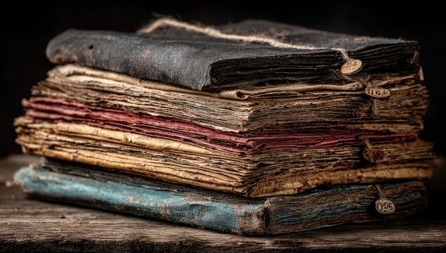 Stack of aged, weathered books
