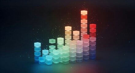 Colorful led equalizer bars glowing against a dark background with reflections