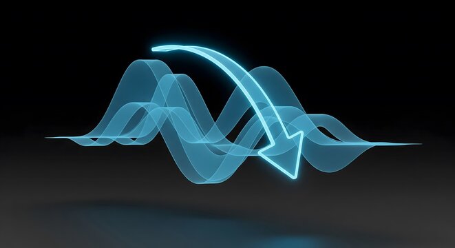 Abstract blue neon wave with downward arrow symbol - Powered by Adobe