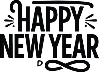 Happy New Year Typography &ndash; Bold Black and White Celebration with Infinity Symbol