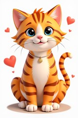 Obraz premium Adorable 3D Render of a Tabby Kitten with Hearts