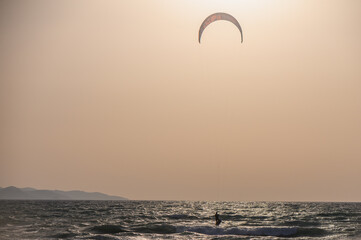 Male Kiteboarder Performing Trick Cyprus.