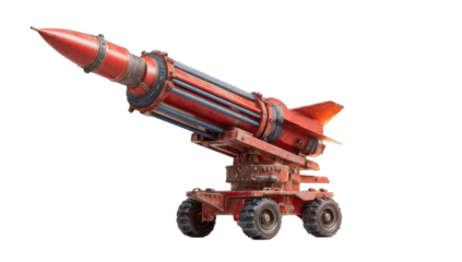 Red missile launcher on a vehicle