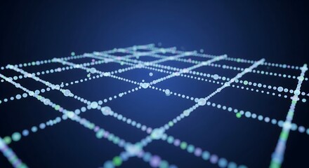 Abstract glowing grid of data points on a dark blue background