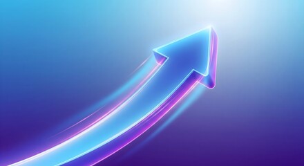 Glowing blue arrow pointing upwards with streaks of light on a gradient background