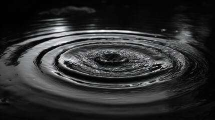 Captivating ripples spreading across water's dark surface. A display of concentric circles formed after something disturbes the water's placid reflection