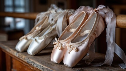 Elegant ballet shoes resting gracefully, prepared for their next dance
