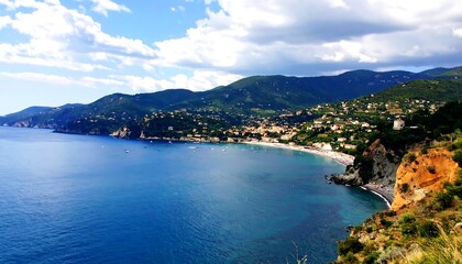 Fototapeta premium Coastal town nestled in a serene bay