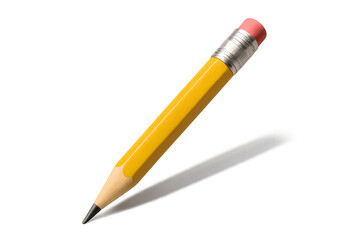 Close-up of a classic yellow pencil with sharpened graphite tip and pink eraser on neutral background