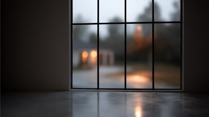 Dynamic medium shot focusing on a modern window with privacy smart glass activated blurring the background to emphasize privacy enhancement technology.