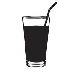 Black drink in glass with straw on white background  