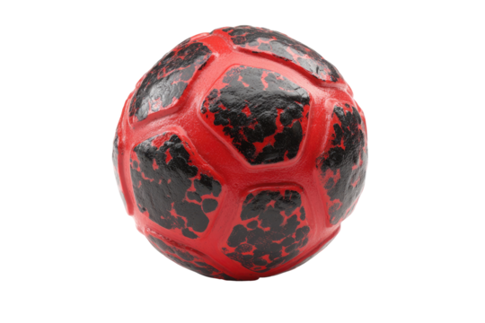 Red soccer ball with dark, splotchy design