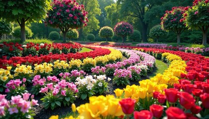 Stunning Symmetrical Flowerbeds A Vibrant Garden Display of Intricate Floral Patterns and Captivating Textures