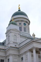 Close up detail of white dome of Helsinki Lutheran Cathedral in Finland, neoclassical architecture landmark and historic religious monument, iconic cultural heritage building in northern Europe