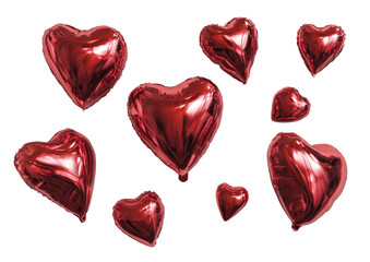 Shiny red heart-shaped balloons against a black background