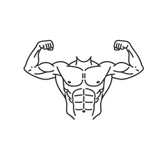 Strong muscular arm flexing bicep line art icon vector illustration for fitness and bodybuilding