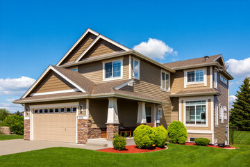 Fototapeta premium Luxury house with beautiful facade, house in American style home ownership.