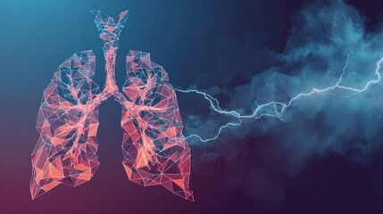 Lungs in polygonal form with lightning storm