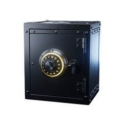 Secure black safe with combination lock isolated on transparent background, protecting valuable assets