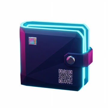 Digital cryptocurrency wallet with qr code for secure transactions isolated on transparent background