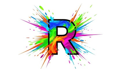 Letter R Bursting with Vibrant Colors on a White Background Design