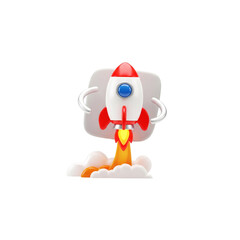 3D Rocket Launch Icon for Business Startup and Growth. Fast Project Success and Innovation Concept. Technology Acceleration and Development.