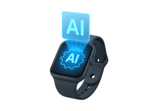 Futuristic smartwatch displaying glowing ai interface and digital information isolated on transparent background