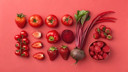 Red Foods Flatlay Strawberries, Tomatoes, Beetroot, Composition, Photography, Healthy Eating Red food, healthy food