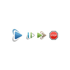Media Player Control Icons Set: Play, Pause, Fast Forward, and Stop Sign Symbols for UI Design