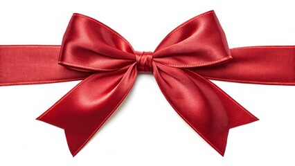 Red Satin Ribbon Bow Festive Gift Wrap Design, Isolated on White, Holiday Decoration Gift wrap, bow
