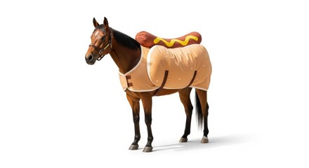 horse dressed as a hotdog, Halloween costume, wiener food costume