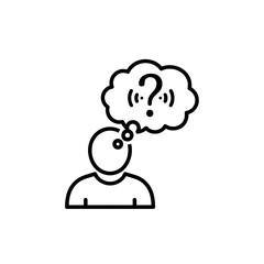 Person Thinking with Question Mark Thought Bubble Icon. Doubt, Confusion, Inquiry, and Problem Solving Concept Line Art Vector Illustration.