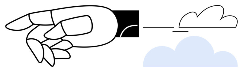 Robotic hand extending toward abstract clouds, signifying progress, technology, and futuristic aspirations. Ideal for innovation, creativity, artificial intelligence, advancement, automation digital