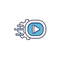 Video Playback Settings Icon: Gear with Play Button and Speed Lines for Digital Media