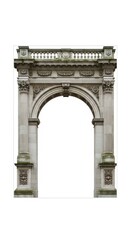 Fototapeta premium Ornate stone archway with fluted columns against a stark white background