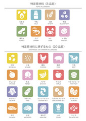 食品アレルゲン表示アイコンセット_カラフル_縦（日本語＋英語）