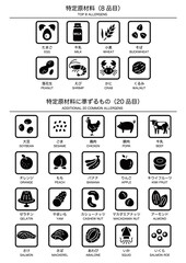 食品アレルゲン表示アイコンセット_黒_縦（日本語＋英語）