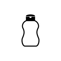 Minimalist outline icon of a generic liquid product bottle with a flip-top cap, ideal for various design applications