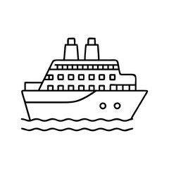Obraz premium Vector art of cruise ship line art simple vector illustration of a cruise ship with two chimneys and windows on the deck