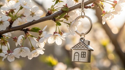 Spring Home Keys Blossoms and House Charm, Real Estate, Springtime Real Estate, Spring Blooms
