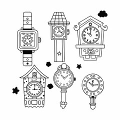 Watches set. drawing clocks timers alarms pictures collection.
